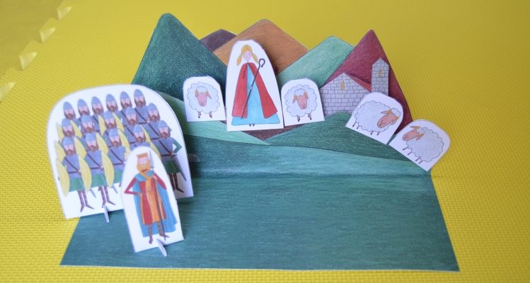 Imagem do teatrinho de papel sobre a Lenda de Santa Catarina da Penha