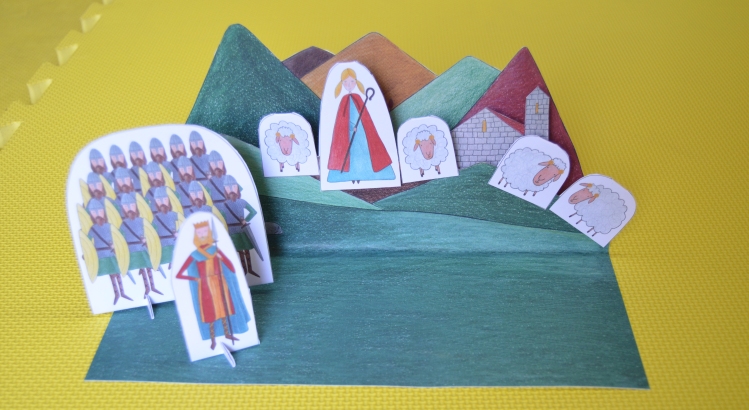 Imagem do teatrinho de papel sobre a Lenda de Santa Catarina da Penha